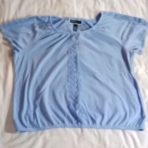 Karen Scott Petite XLG Short Sleeve Blouse Light Blue Good Condition